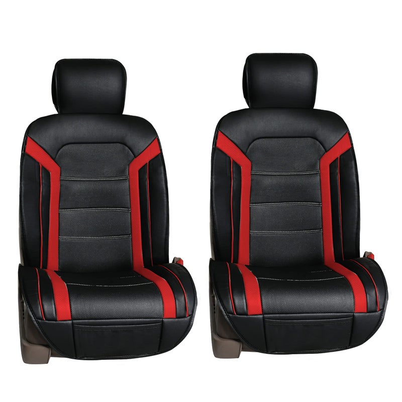 FH Group Front Set Faux Leather Car Seat Cushions  2 Pack Seat Covers for Cars Trucks SUV Waterproof Universal Fit Seat Covers RedBlack