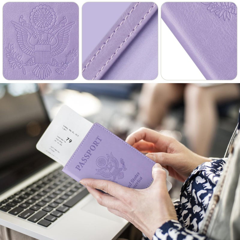Tigari Passport Holder For Travel Women Men  Pu Leather Passport Wallet Cover Case Sleeve  Waterproof Protected Document Organizer  Family Vacation Plane Cruise Travel Essentials-Purple - Image 4