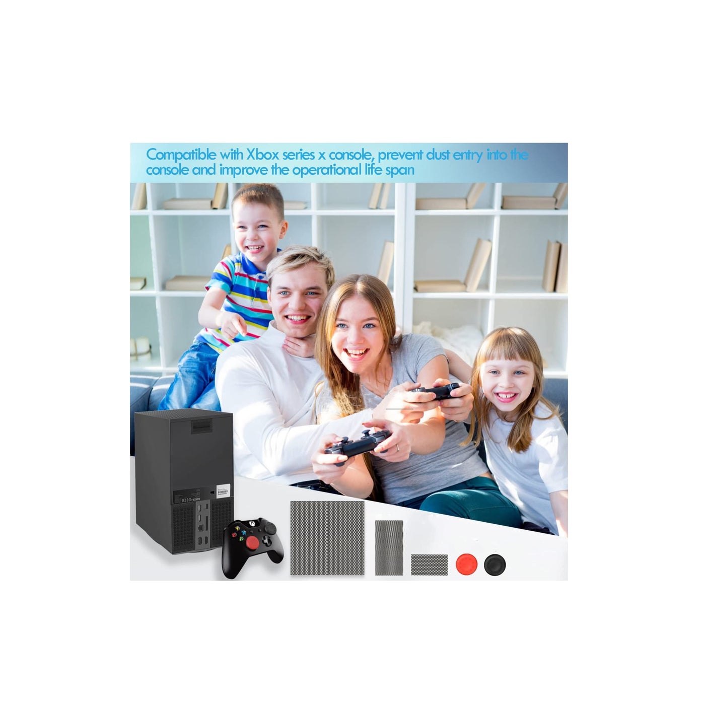 Dust Filter Cover for Xbox Series X with Rubber Dust Plugs, Top Case Dust Proof Filter Cover, Silicone Dust Plugs and Thump Grip Caps for Xbox Series X - 2 Pack Sets