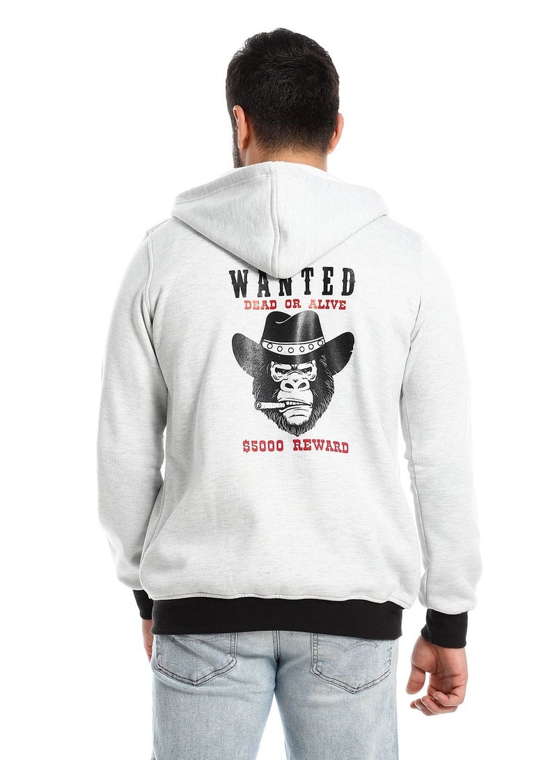 Caesar Mens Printed Monkey Hoodie With Front Pockets and through zipper - Image 4