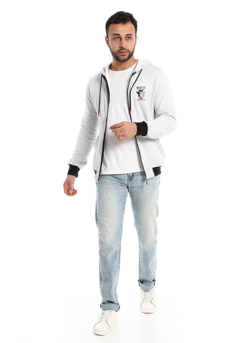 Caesar Mens Printed Monkey Hoodie With Front Pockets and through zipper - Image 1