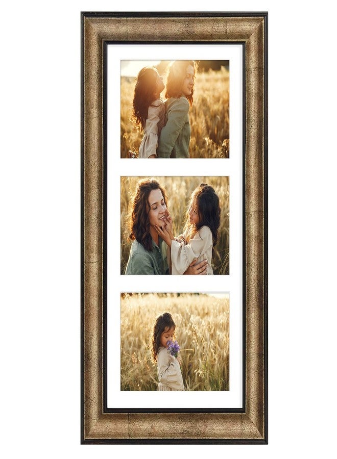 Frametory إطار صور Frametory، مقاس 7×14 بوصة - لثلاث صور مقاس 4×6 بوصة، مع ثلاث فتحات وإطار أبيض - للعرض على الحائط - مثالي لصور حفلات الزفاف والتخرج والخطوبة - ذهبي عتيق - Image 1