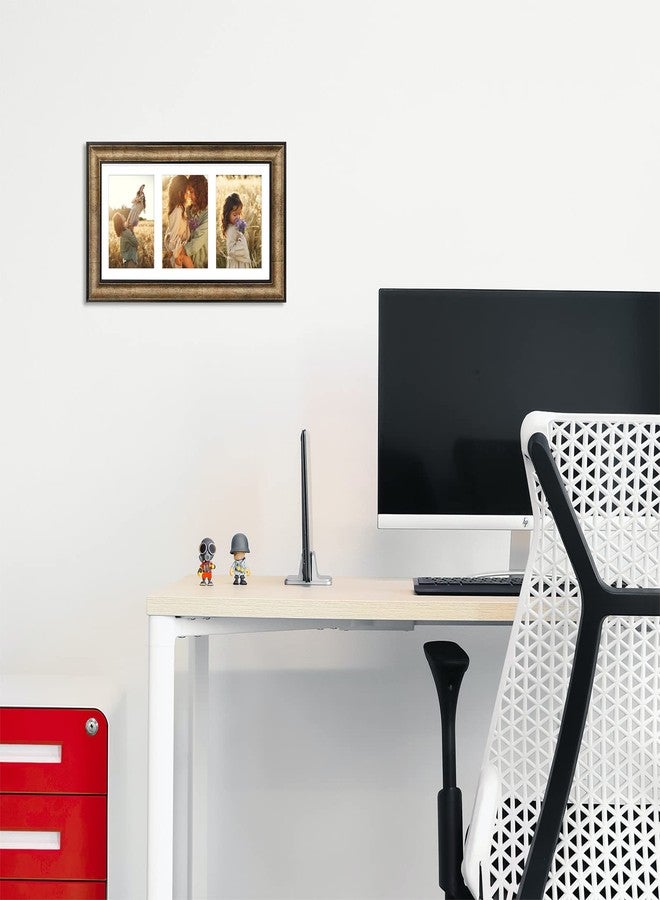 Frametory إطار صور Frametory، مقاس 7×14 بوصة - لثلاث صور مقاس 4×6 بوصة، مع ثلاث فتحات وإطار أبيض - للعرض على الحائط - مثالي لصور حفلات الزفاف والتخرج والخطوبة - ذهبي عتيق - Image 2