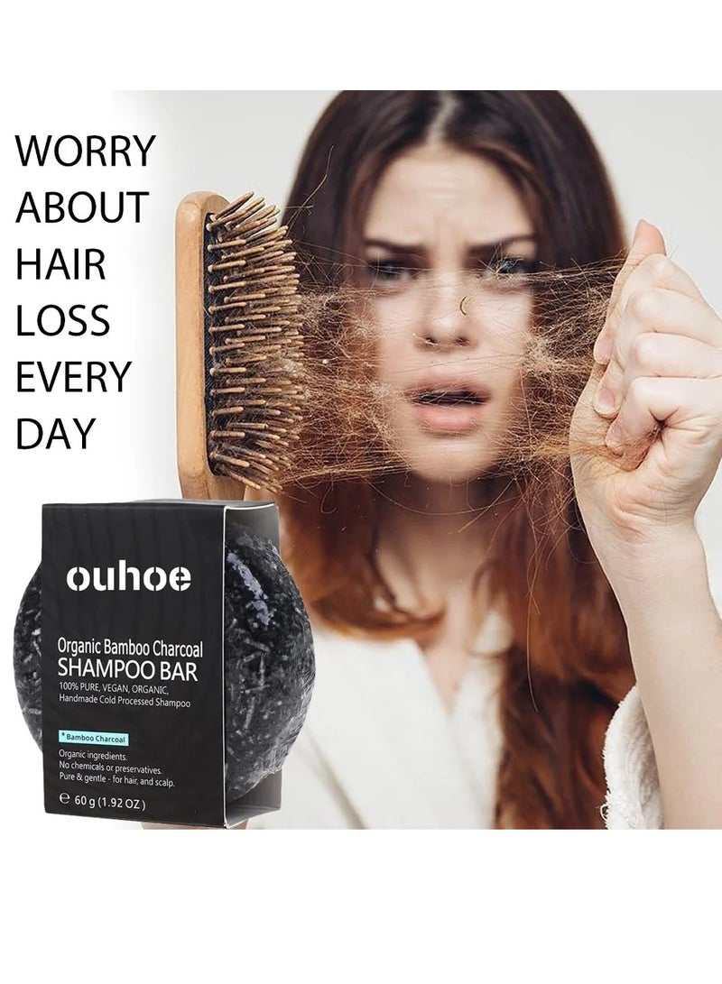 OUHOE Bamboo Charcoal Shampoo Soap, Gray White Hair Reverse Soap Bar, Anti Hair Loss Deep Cleansing Scalp Strengthening Shampoo Bar, Nourishing Repairing Dry Hair Soap To Prevent Hair Loss - Image 2