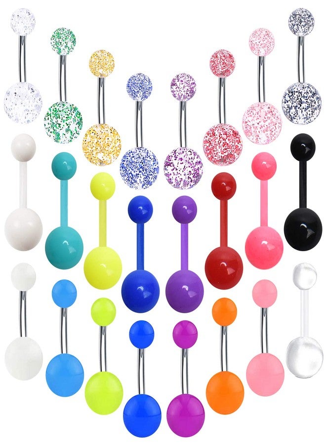 EVELICAL 24-50Pcs 14G Stainless Steel Belly Button Rings for Women CZ Screw Navel Bars Body Piercing Jewelry, 14, Stainless Steel,Acrylic, no gemstone - Image 1