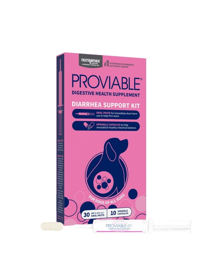 Nutramax Laboratories Nutramax Proviable Probiotics for Dogs, Diarrhea Support Kit, Digestive Health Supplement with Multiple Strains of Bacteria, Plus Prebiotics, Kaolin and Pectin, 30 ml Paste and 10 Capsules  - Image 1