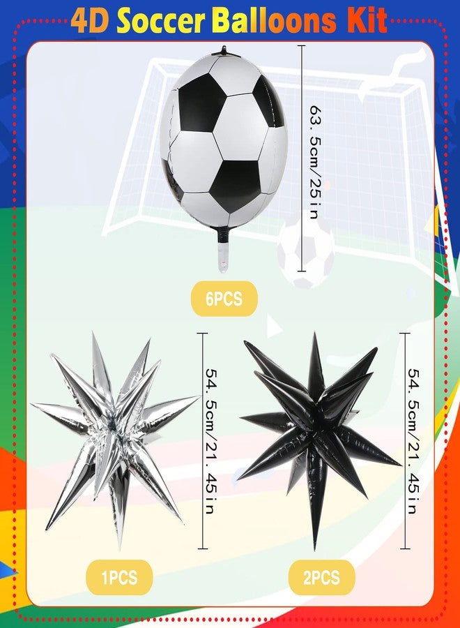 MIKIMIQI 6 Pcs Soccer Balloons 3 Pcs Explosion Pointed Star Foil Balloons for Soccer Party Decorations, 22'' Jumbo Sphere 4D Soccer Football Mylar Balloons for Birthday Party Sports Meeting Supplies - Image 2