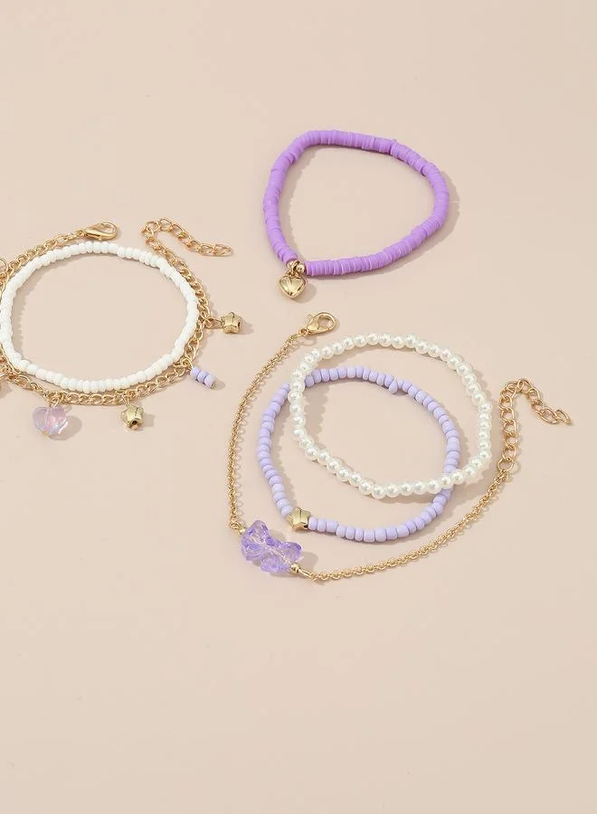 Take Two Pack of 6 - Girls Multi-Color Pastel Beaded and Charm Bracelets