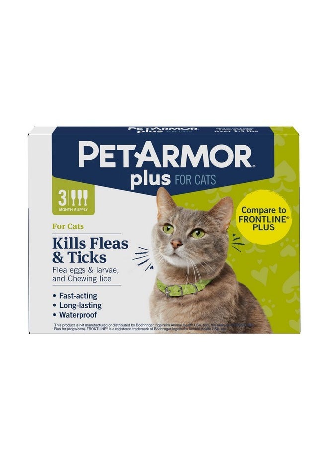 PetArmor PetArmor Plus Flea and Tick Prevention for Cats, Cat Flea and Tick Treatment, 3 Doses, Waterproof Topical, Fast Acting, Cats Over 1.5 lbs  - Image 1
