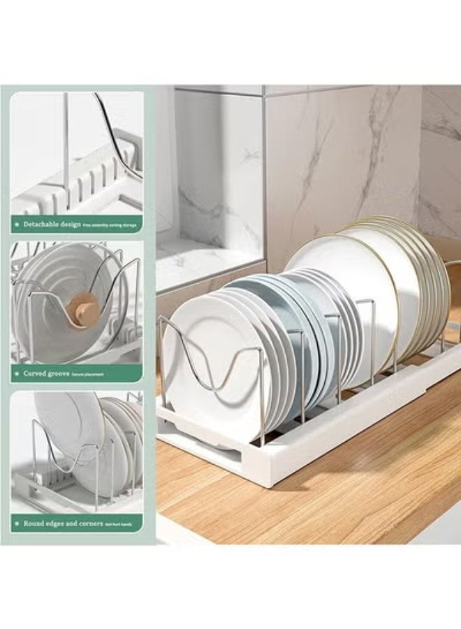 Pots and Pans Organizer, 56*21.8cm Expandable Large Kitchen Pot Lid organizer, Sliding cookware organizer Rack with 7 Tiers, kitchen storage shelf Pan Rack Pull-Out Cabinet Organizer Adjustable Pots and Pans Organizer Comes with U-shaped dish rack drying rack for Pots, Pans, Lids, Bowls, Plates, Dish Drying Rack for Kitchen Cabinet Storage - Image 3