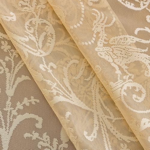 TUDECO Sheer Beige Curtains 72 Inch Length 2 Panels - French Country Vintage Lace Curtains with Flower Bird Pattern and Ruffle Edges, Rod Pocket Privacy Drapes for Dining Room Doorway, 59 x 72 Inch - Image 5