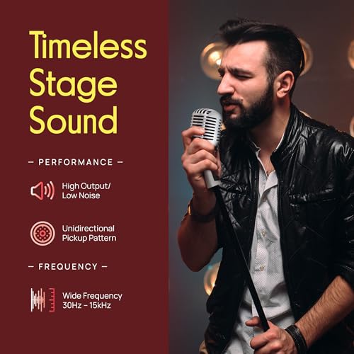 Pyle Classic Retro Dynamic Vocal Microphone - Old Vintage Style Unidirectional Cardioid Mic with XLR Cable - Universal Stand Compatible - Live Performance In Studio Recording - PDMICR42SL (Silver) - Image 2