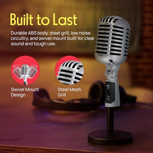 Pyle Classic Retro Dynamic Vocal Microphone - Old Vintage Style Unidirectional Cardioid Mic with XLR Cable - Universal Stand Compatible - Live Performance In Studio Recording - PDMICR42SL (Silver) - Image 3