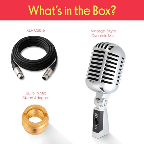 Pyle Classic Retro Dynamic Vocal Microphone - Old Vintage Style Unidirectional Cardioid Mic with XLR Cable - Universal Stand Compatible - Live Performance In Studio Recording - PDMICR42SL (Silver) - Image 5