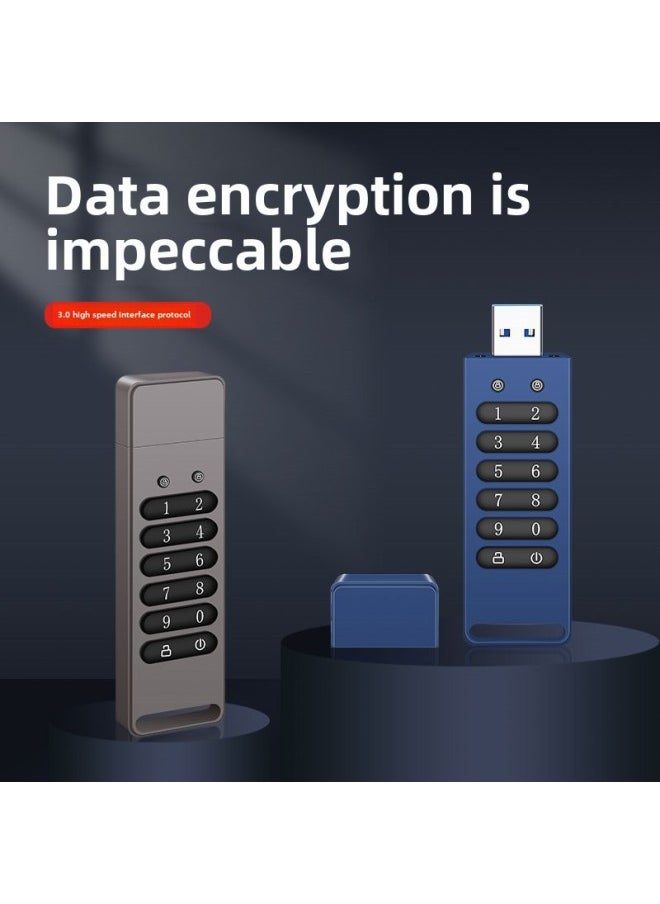 Supply Zinc Alloy Encryption U Disk AES256 Hardware Encryption Usb3.0 High Speed Digital Key U Disk-Color:Blue-[to Be Customized]]-Capacity:32GB  - Image 3