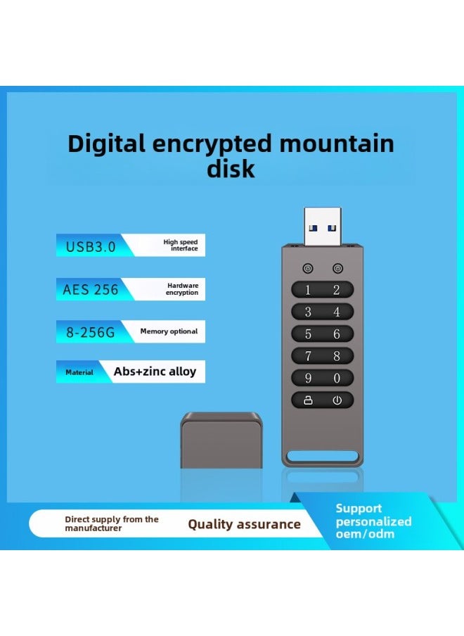 Supply Zinc Alloy Encryption U Disk AES256 Hardware Encryption Usb3.0 High Speed Digital Key U Disk-Color:Blue-[to Be Customized]]-Capacity:32GB  - Image 2