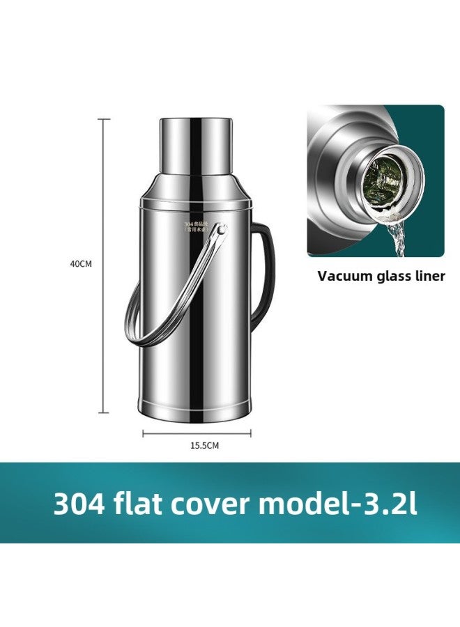 Stainless Steel Thermos Household Student Thermos Bottle Thermos Commercial Restaurant Hotel Large Capacity Thermos Bottle Thermos-Color:304 Flagship Extra Thick Model 3.3l Flat Cover Steel Color-Capacity:[wu Nian Warranty, High-end Anti-fingerprint] - Image 1