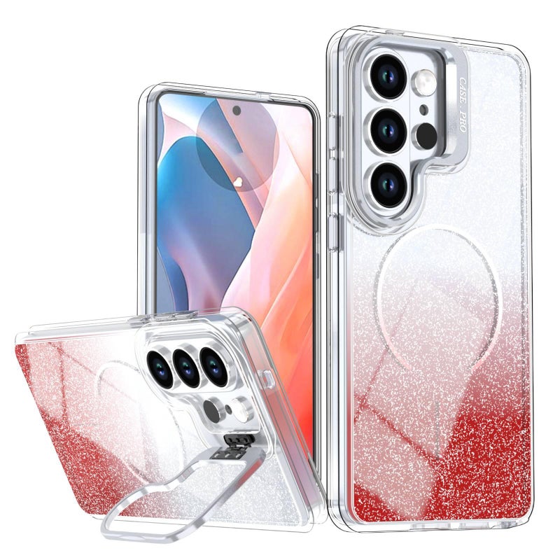 غطاء MagSafe بAcrylic لـ Samsung S26 Ultra / Samsung S26 باللون أسود مغناطيسي بوظيفة حامل من الأكريليك مع متدرج ومغناطيس قوي مع مقاوم للصدمات مع حامل قائم مع حماية من السقوط - Image 3