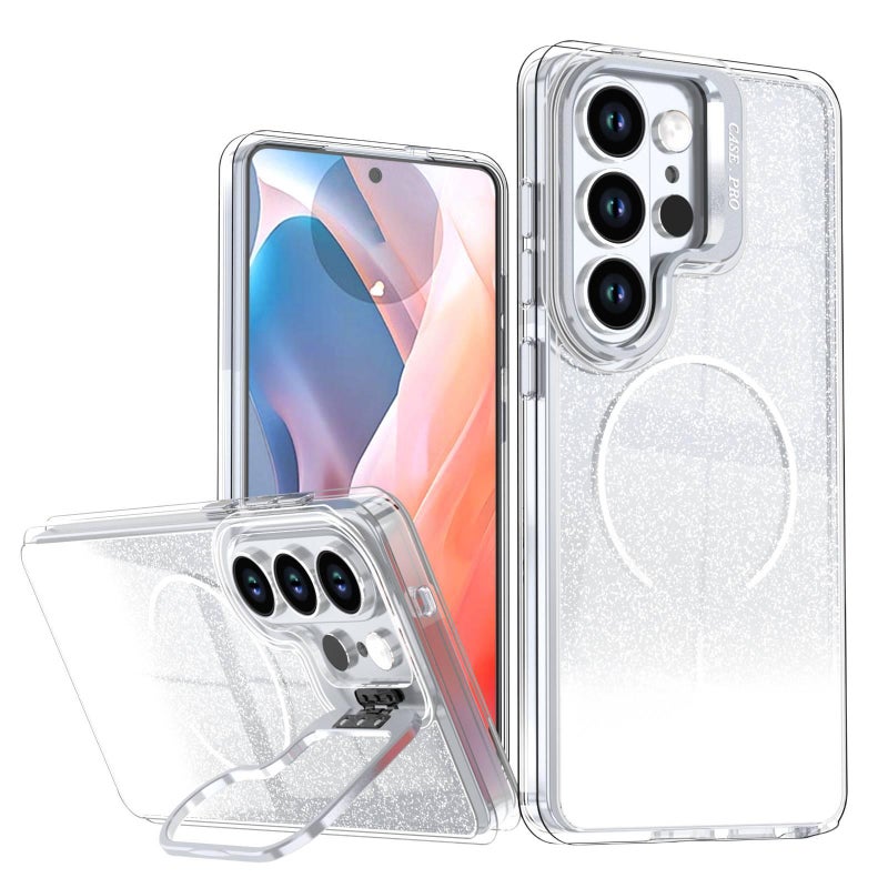 غطاء MagSafe بAcrylic لـ Samsung S26 Ultra / Samsung S26 باللون أسود مغناطيسي بوظيفة حامل من الأكريليك مع متدرج ومغناطيس قوي مع مقاوم للصدمات مع حامل قائم مع حماية من السقوط - Image 2