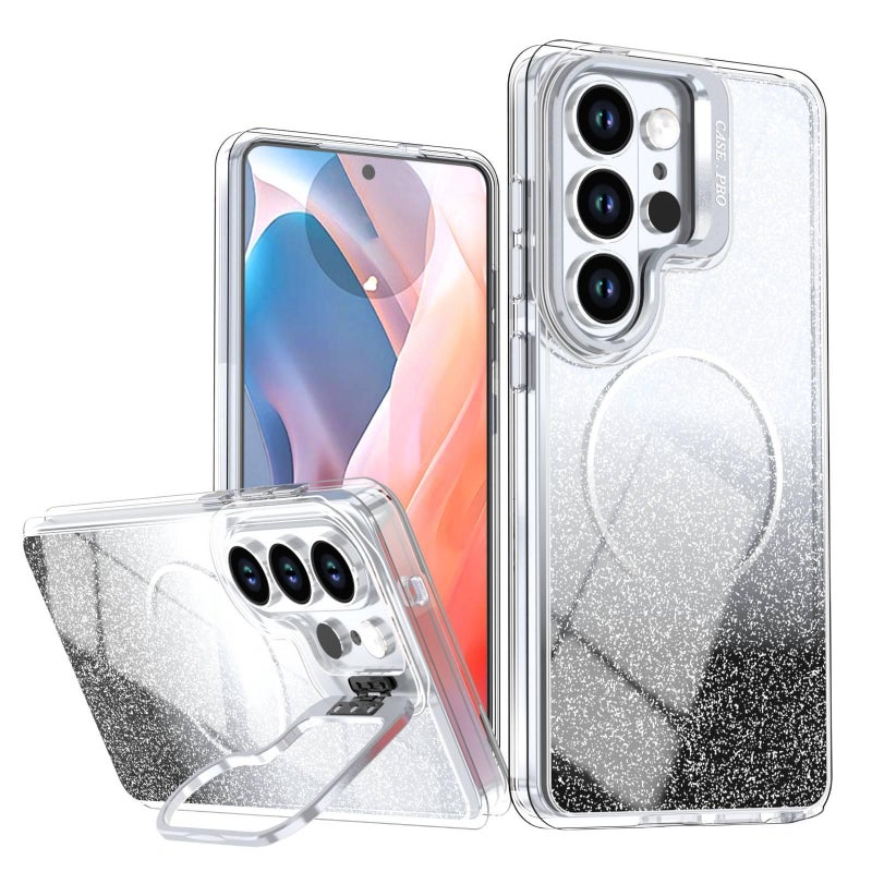 غطاء MagSafe بAcrylic لـ Samsung S26 Ultra / Samsung S26 باللون أسود مغناطيسي بوظيفة حامل من الأكريليك مع متدرج ومغناطيس قوي مع مقاوم للصدمات مع حامل قائم مع حماية من السقوط - Image 1