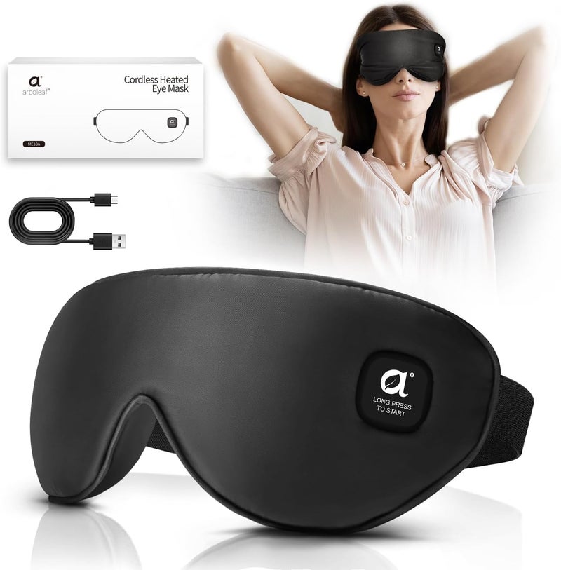 arboleaf Heated Eye Mask for Dry Eyes, FSA HSA Eligible, Cordless Rechargeable Warm Eye Compress, Temperature Control, Light Blocking, Washable Cover & Travel, 1000mAh Rechargeable Battery