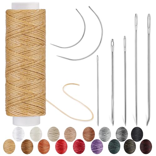 Ftyiwu Waxed Thread, Upholstery Needle and Thread 32 Yards with 7PCS Hand Sewing Needles for Home Upholstery Carpet Canvas Repair Leather Sewing (Natural Color) - Image 1
