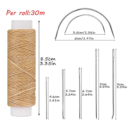 Ftyiwu Waxed Thread, Upholstery Needle and Thread 32 Yards with 7PCS Hand Sewing Needles for Home Upholstery Carpet Canvas Repair Leather Sewing (Natural Color) - Image 2