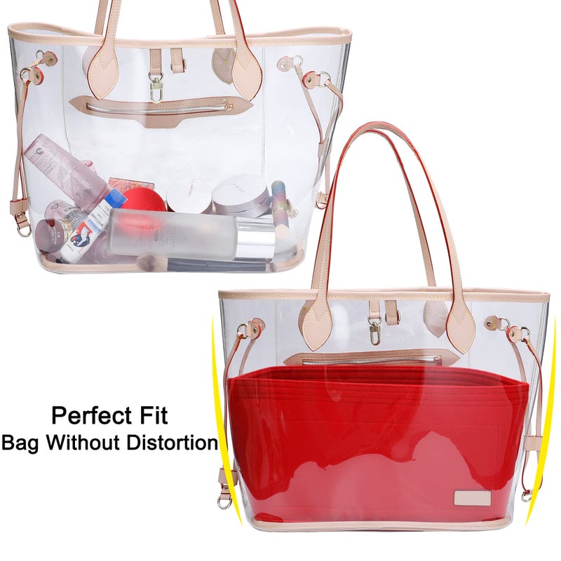 Doxo Purse Organizer Insert for Handbags & Base Shaper 2pc Set,Felt Organizer Insert Large Tote,Bag Organizer with Zipper 7 Sizes,Fit Speedy Neverfull MM/City33 and More(Red-L-Combination) - Image 5