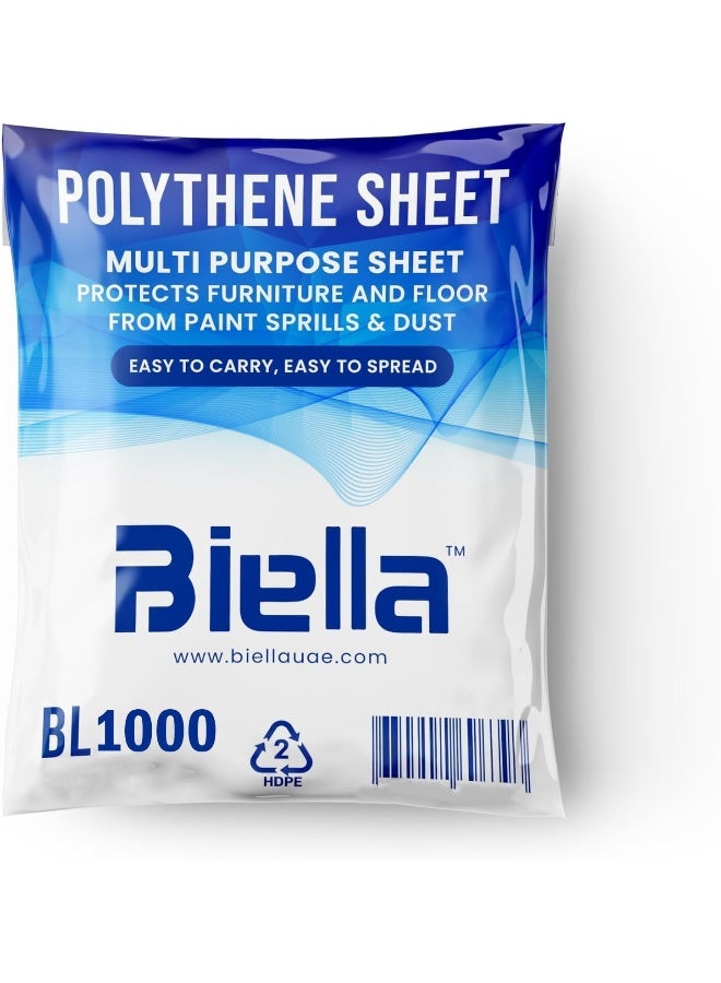 Biella Painters Polythene Sheet Plastic Drop Cloths Sheet, Waterproof Anti-dust Furniture Cover, Disposable Tarp for Painting for Couch Cover and Furniture Cover (1000G x 9 Meter) - Image 1
