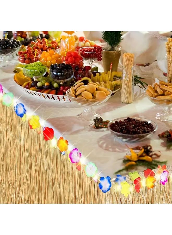 تنورة طاولة بلاستيكية استوائية من هاواي 23 62x39 37 بوصة مع هامش مكشكش وتزيينات زهرية - Image 2