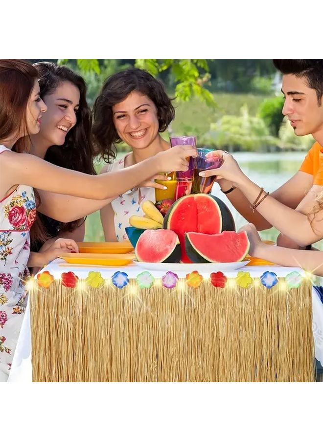 تنورة طاولة بلاستيكية استوائية من هاواي 23 62x39 37 بوصة مع هامش مكشكش وتزيينات زهرية - Image 3