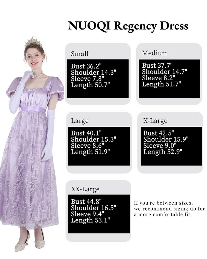 Nuoqi Regency Dress for Women Empire Waist Regency Era Costume Victorian Tea Party Gown, Purple, XXL - Image 4
