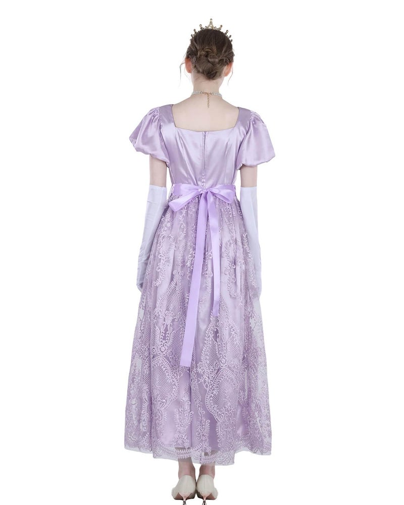 Nuoqi Regency Dress for Women Empire Waist Regency Era Costume Victorian Tea Party Gown, Purple, XXL - Image 3
