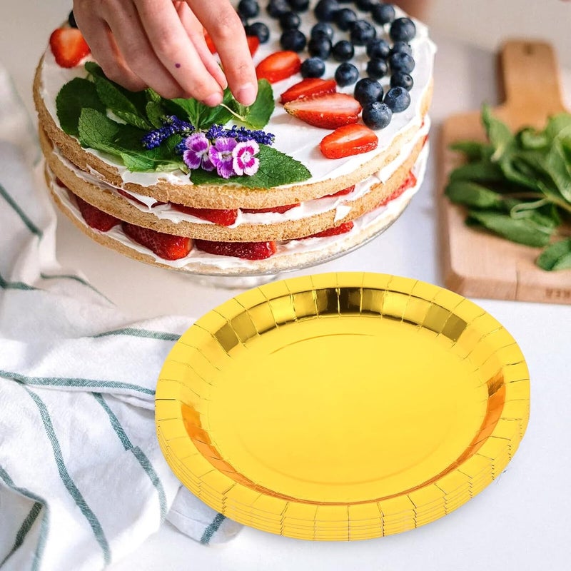 Disposable 9" Metallic Foil Paper Cake Plates 30pcs Pack, Multi-function Party Dessert Plates for Household and Birthday Cake Supplies - Image 5