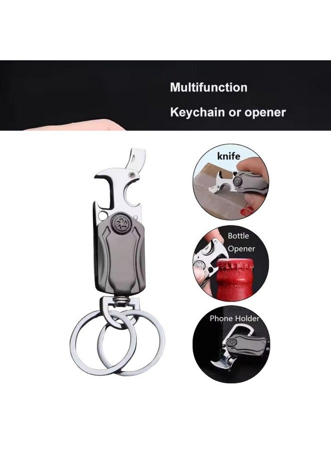 CAVERNSHOP 5-in-1 Multifunction Keychain for Men - Heavy Duty Dual Ring Metal Key Chain with Cutter, Bottle Opener, Mobile Holder, 360¬∞ Spinner, Outdoor Carabiner for Car, Bike, and Portable Use - Image 5
