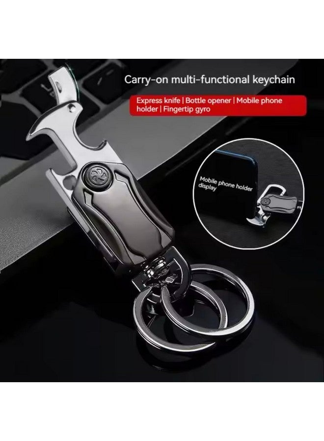CAVERNSHOP 5-in-1 Multifunction Keychain for Men - Heavy Duty Dual Ring Metal Key Chain with Cutter, Bottle Opener, Mobile Holder, 360¬∞ Spinner, Outdoor Carabiner for Car, Bike, and Portable Use - Image 4