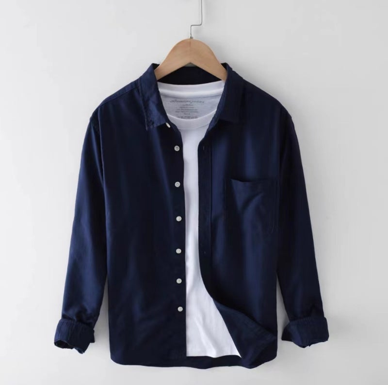 Shirt Men'S Summer Solid Color Simple Linen Thin Breathable Shirt Japanese All-Match Casual Handsome Long-Sleeved Top - Image 1