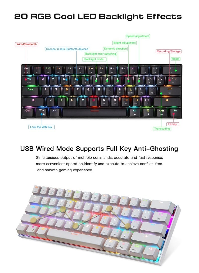 Motospeed - RGB Backlight 61-Key Mechanical Gaming Keyboard NKRO Anti-Ghosting 60% Mech Keeb Bluetooth USB Type-C Wired Dual-Mode - Black Outemu Red Switch - Image 1