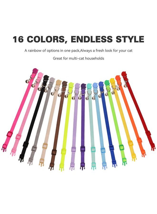 Waoduld 16 PCS Breakaway Cat Collars,Kitten Collar with Bell Cat Collars for Boy Girl Cats Breakaway Collar for Cats 7.5-12.6 Inch - Image 3
