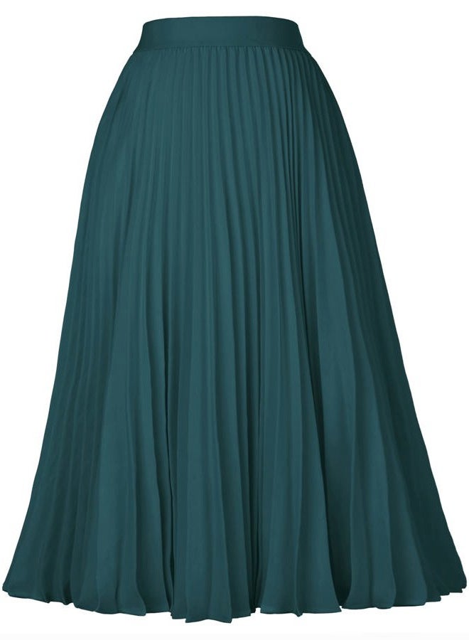 GRACE KARIN Women's Vintage Skirts A-line Pleated Flared Chiffon Skirts Blue Green L - Image 1