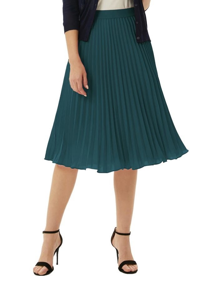 GRACE KARIN Women's Vintage Skirts A-line Pleated Flared Chiffon Skirts Blue Green L - Image 3