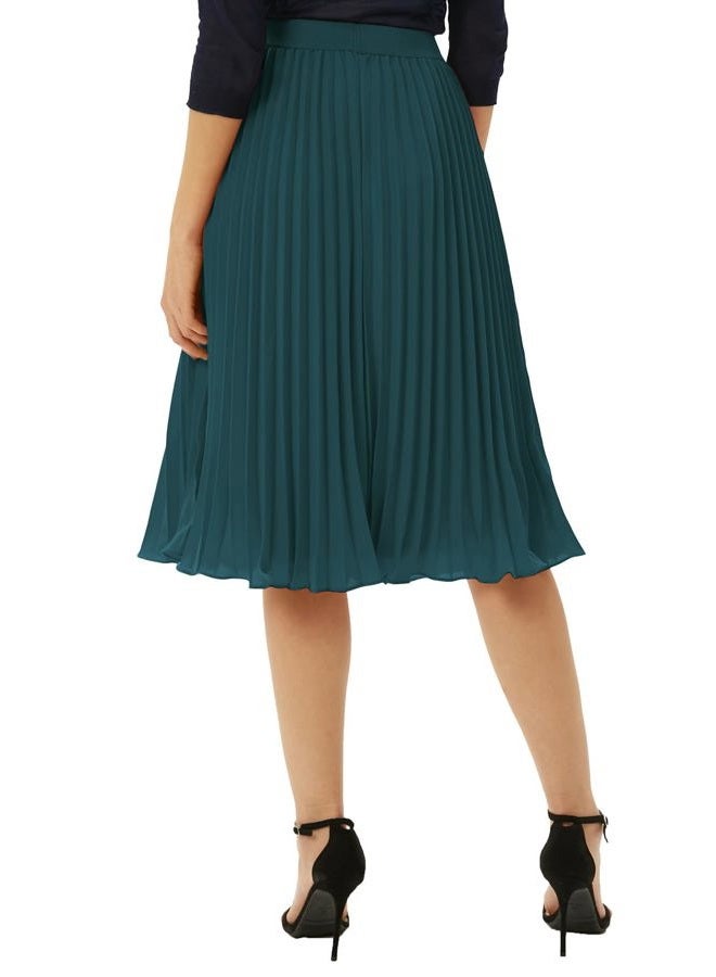 GRACE KARIN Women's Vintage Skirts A-line Pleated Flared Chiffon Skirts Blue Green L - Image 5