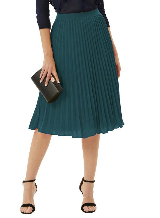 GRACE KARIN Women's Vintage Skirts A-line Pleated Flared Chiffon Skirts Blue Green L - Image 2