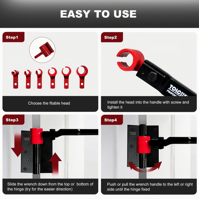 Tolcheno 6 In 1 Door Hinge Adjustment Tool  Hinge Adjustment Tool For Residential  Commercial & Cabinet Doors  Heavy Duty Steel Multi-Size Wrench With Ergonomic Handle  Fits 0.39-0.98Inch Hinges - Image 5