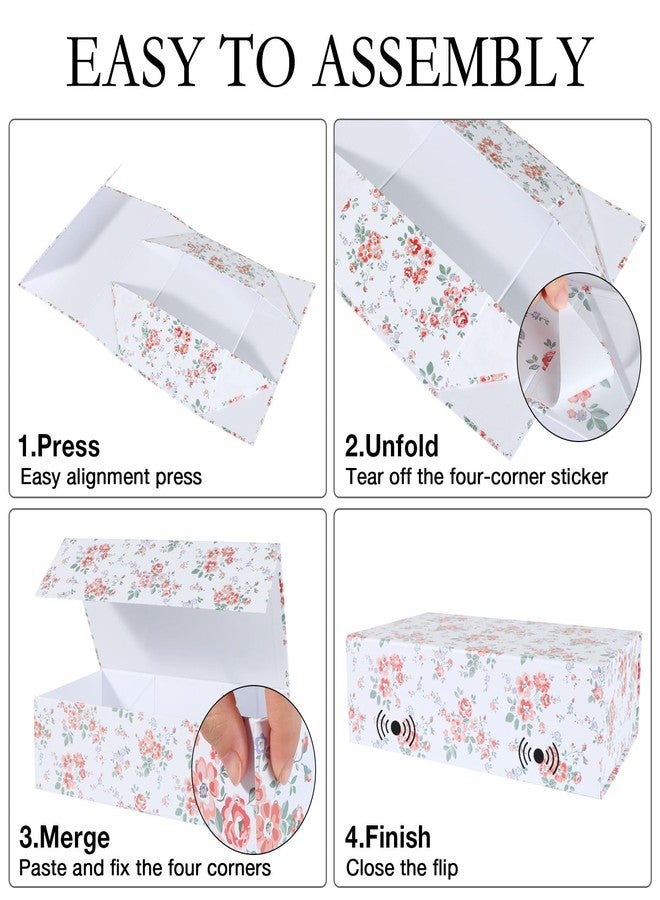 LFBOX Rose Floral Gift Box with Magnetic Lids 13.8x8.3x4.4 in, Large Bridesmaid Proposal Boxes, Rectangle Wedding Decorative Storage Box 3 Pack - Image 4