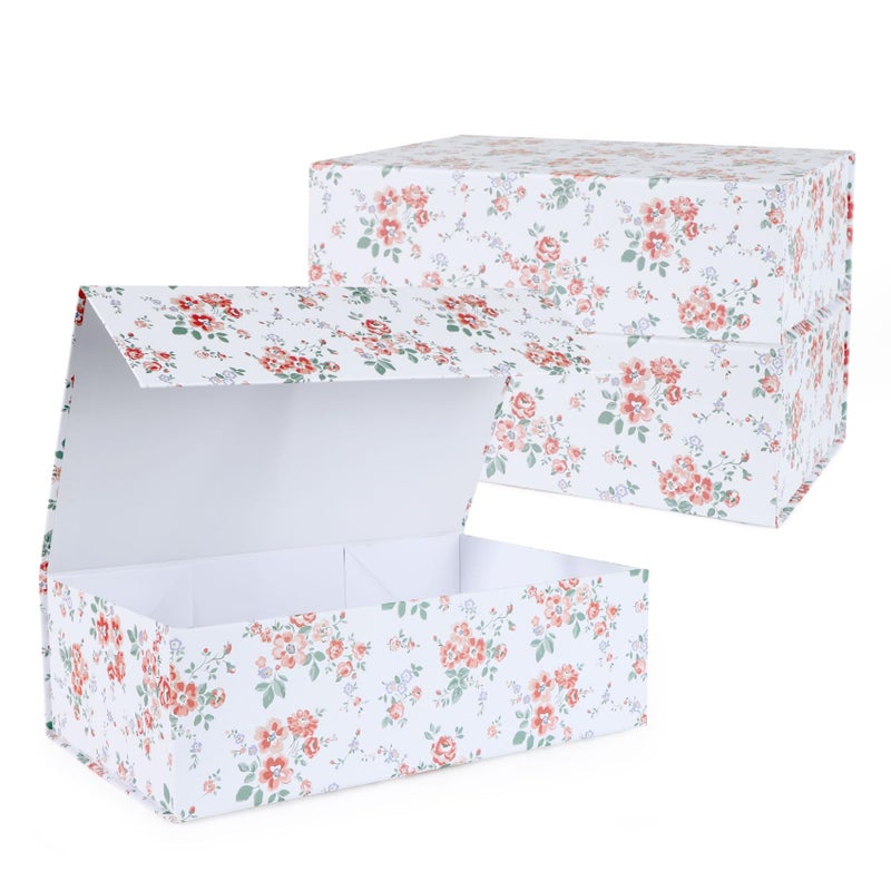 LFBOX Rose Floral Gift Box with Magnetic Lids 13.8x8.3x4.4 in, Large Bridesmaid Proposal Boxes, Rectangle Wedding Decorative Storage Box 3 Pack - Image 1