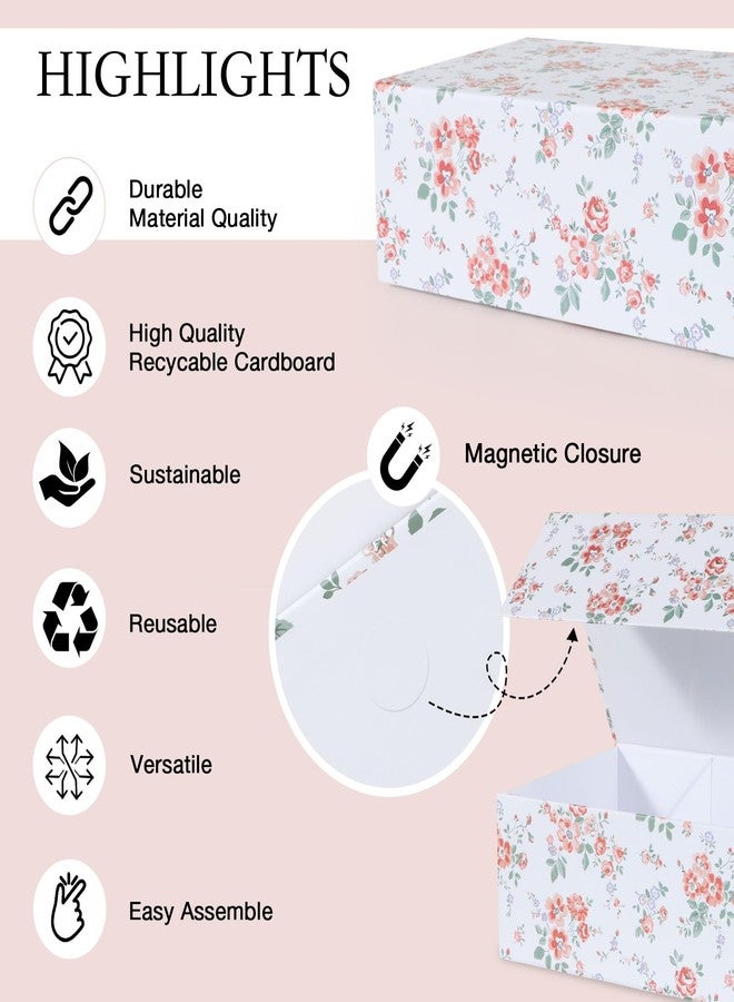 LFBOX Rose Floral Gift Box with Magnetic Lids 13.8x8.3x4.4 in, Large Bridesmaid Proposal Boxes, Rectangle Wedding Decorative Storage Box 3 Pack - Image 3