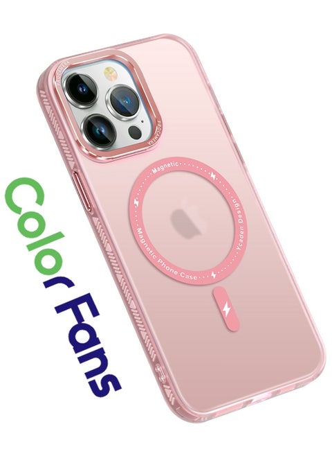 For iPhone 13 Pro Max Case with MagSafe Wireless Charging Rugged Anti-greasy Wear-resistant PC Frosted Backplane Lens Protection Drop Resistant Slim Case Matte Pink