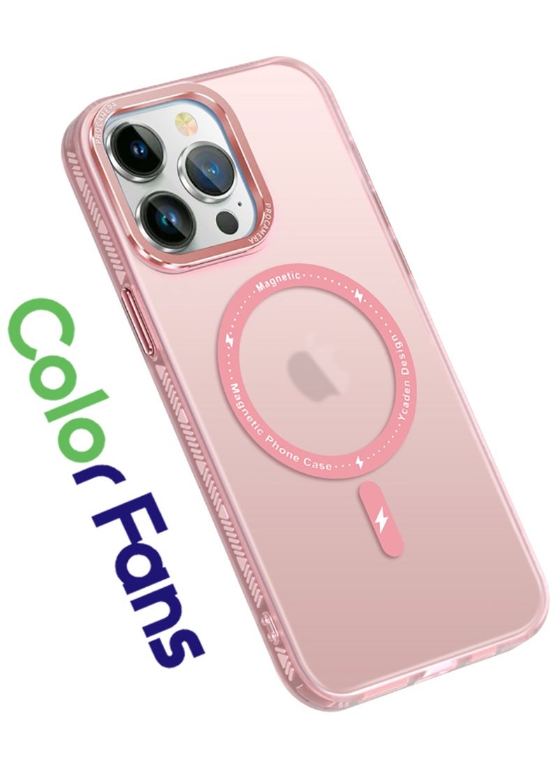 Color Fans - For iPhone 13 Pro Max Case with MagSafe Wireless Charging Rugged Anti-greasy Wear-resistant PC Frosted Backplane Lens Protection Drop Resistant Slim Case Matte Pink - Image 1