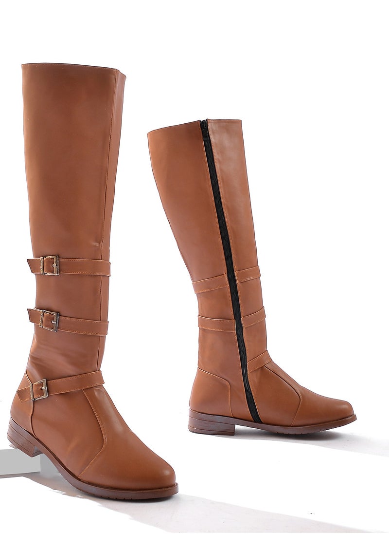 Long Leather 3 Buckle Half-boot - HAVAN Z-6
